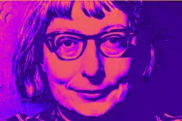 Jane Jacobs in pink and purple tones
