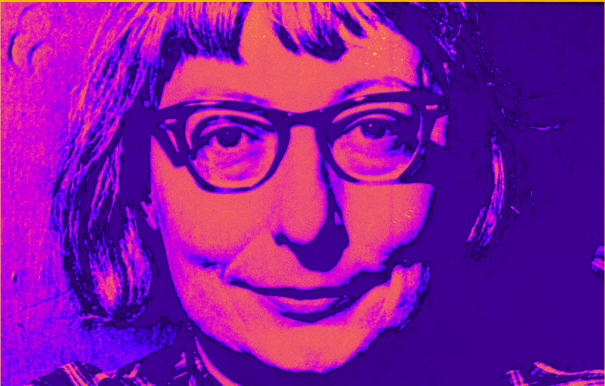 Jane Jacobs in pink and purple tones