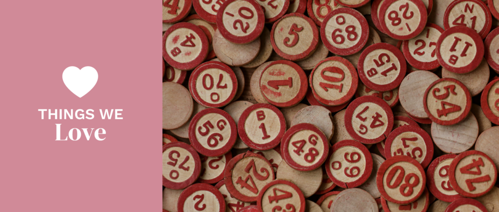 old wooden bingo markers with red type old wooden bingo markers with red type