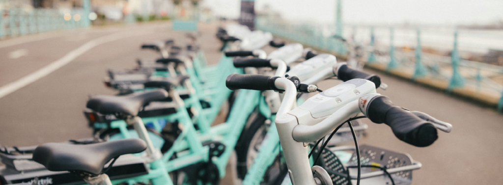 row of rental bikes
